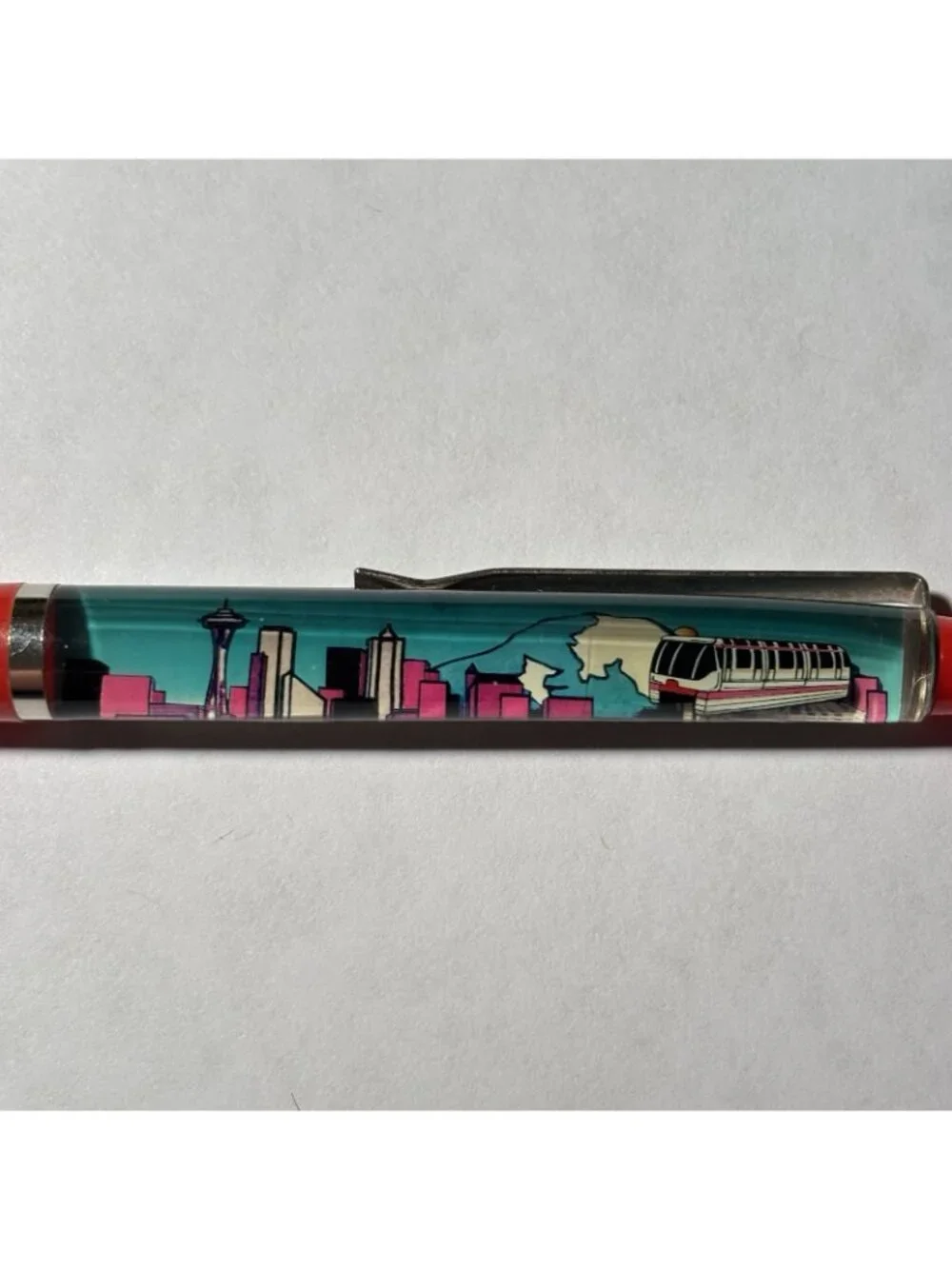 Seattle Washington Floaty Pen Monorail Train Car Moves by City and Space Needle